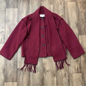 Liz Claiborne Short Coat Jacket With Scarf Women’s Size L Burgundy Passion